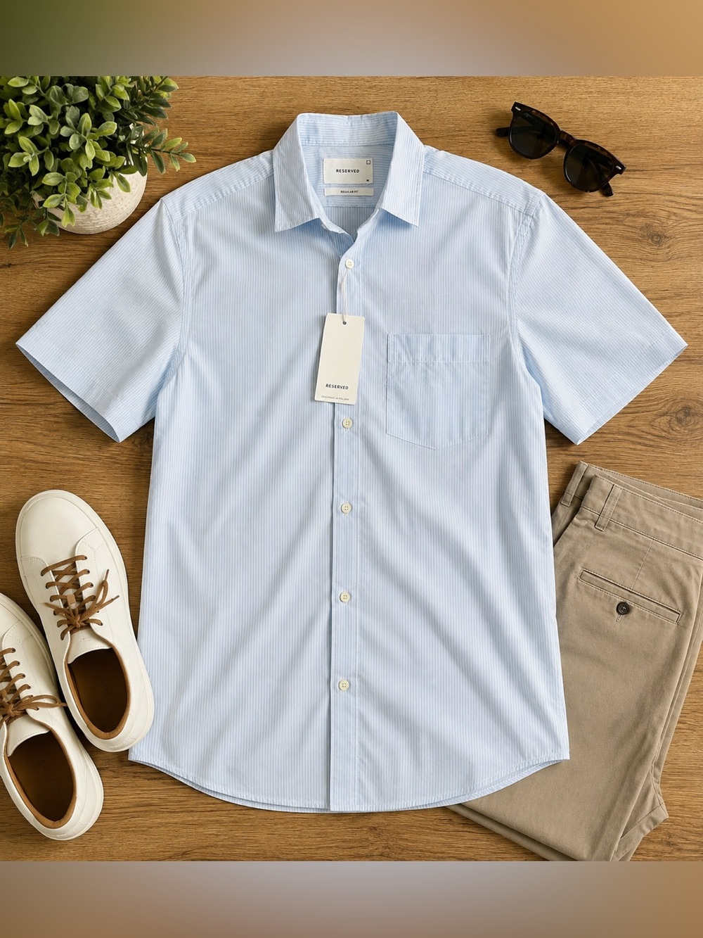 Reserved Men’s Blue White Striped Short Sleeve Button Down Shirt Size M NWT